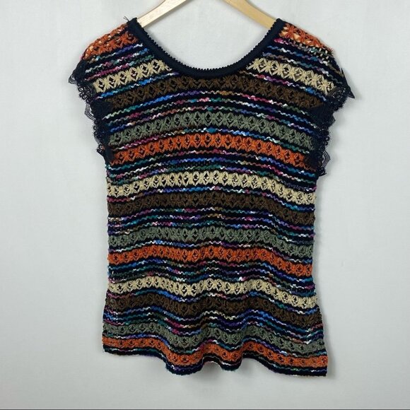 Free People New Romantics Chenille Crochet Knit Top Size XS Floral Knit Bohemian - Picture 4 of 8